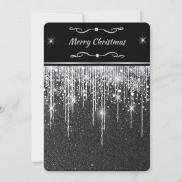 Cartão De Festividades Natal Prateado Preto Minimalista Elegante