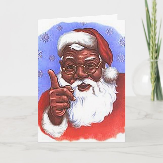 Cartão De Festividades Natal preto de Papai Noel do afro-americano (Frente)