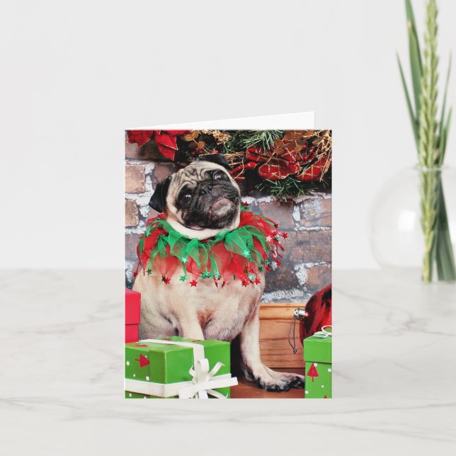 Cartão De Festividades Natal - Pug - Lily Lou (Frente)