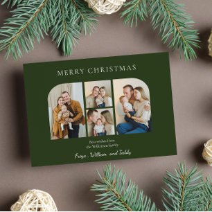 Cartão De Festividades Natal quatro fotos da família minimalista verde