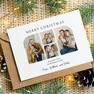 Cartão De Festividades Natal quatro fotos da família minimlist verde