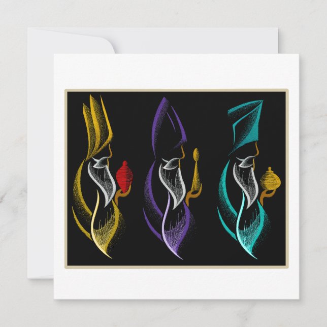 Cartão De Festividades Natal Reis Magos estilo bordado (Frente)