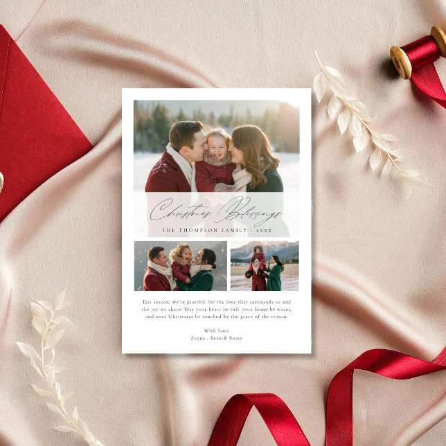 Cartão De Festividades Natal Religioso Abençoa Foto da Família Elegante (Criador carregado)