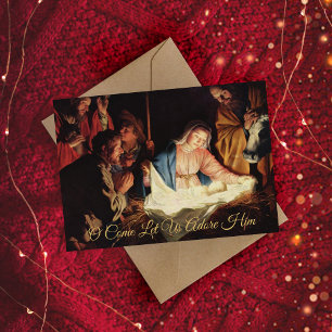 Cartão De Festividades Natal religioso Dourado e elegante