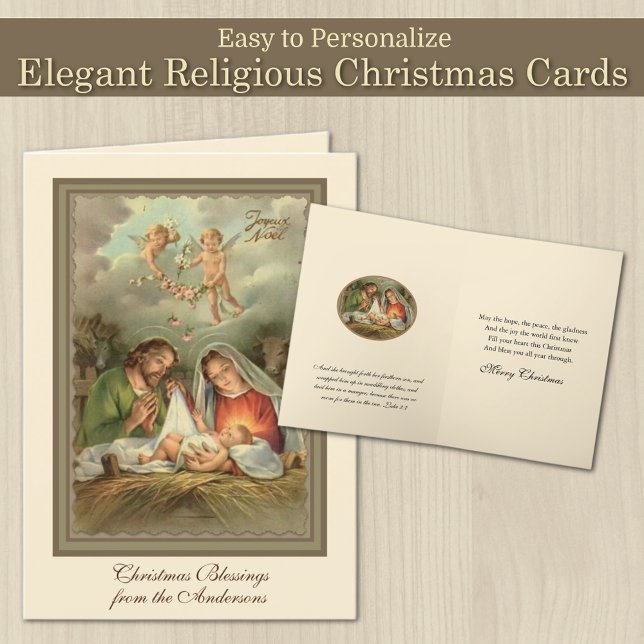 Cartão De Festividades Natal religioso Jesus Virgem Maria São José  (Vintage Religious Christmas Card with Scripture Verse - Easy to personalize FREE SHIPPING available )