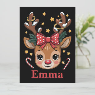 Cartão De Festividades Natal Rena Personalizado Menina Família Xmas