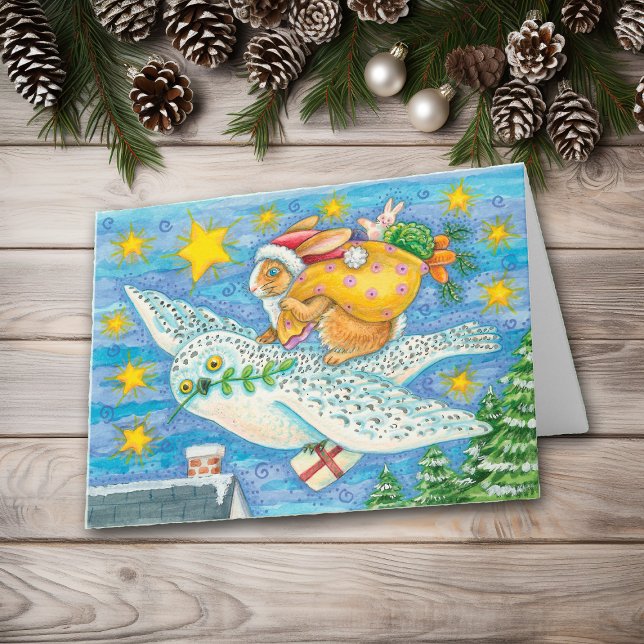 Cartão De Festividades Natal retro do coelho do papai noel (Criador carregado)