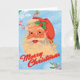 Cartão De Festividades Natal Retro Papai Noel Neve Azul Natal