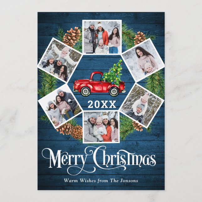 Cartão De Festividades Natal Retro Red Fazenda Caminhão Saudação 6 FOTO (Frente)