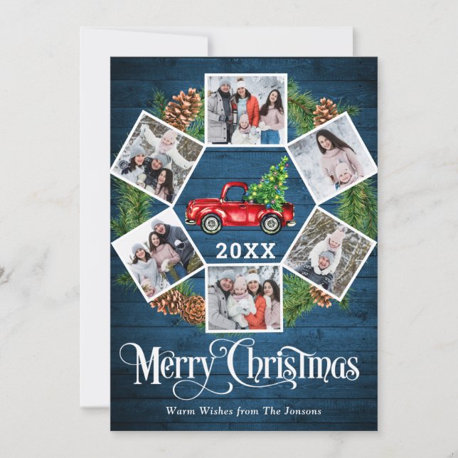 Cartão De Festividades Natal Retro Red Fazenda Caminhão Saudação 6 FOTO (Frente)