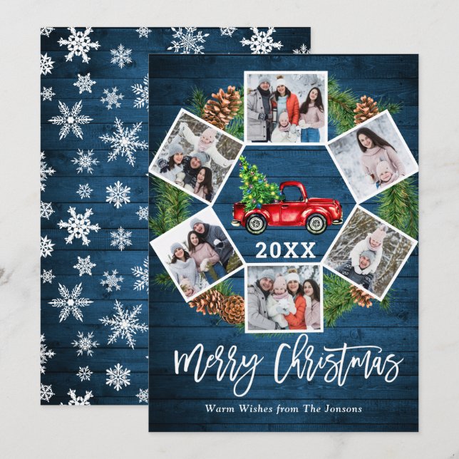 Cartão De Festividades Natal Retro Red Fazenda Caminhão Saudação 6 FOTO (Frente/Verso)