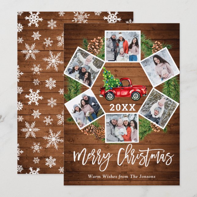 Cartão De Festividades Natal Retro Red Fazenda Caminhão Saudação 6 FOTO (Frente/Verso)