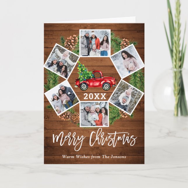 Cartão De Festividades Natal Retro Red Fazenda Caminhão Saudação 6 FOTO (Frente)