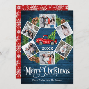 Cartão De Festividades Natal Retro Red Fazenda Caminhão Saudação 6 FOTO