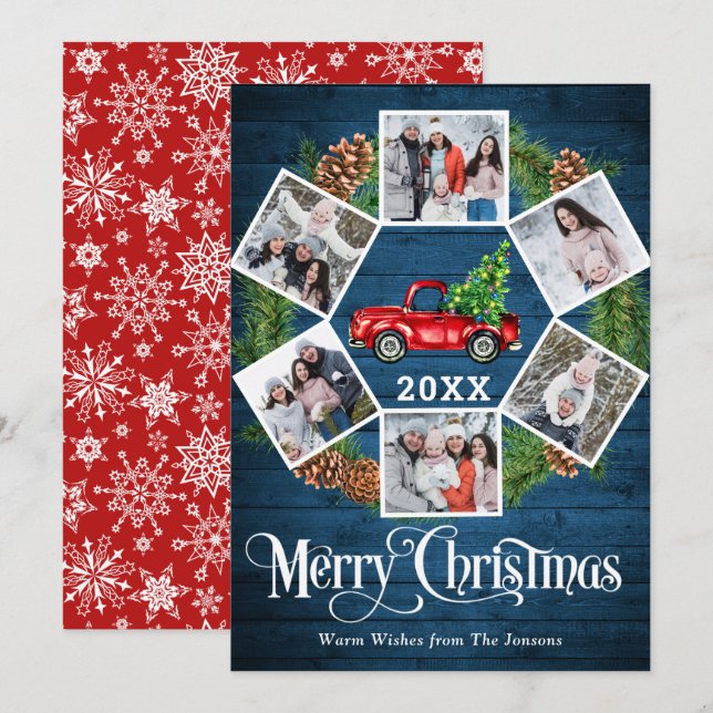 Cartão De Festividades Natal Retro Red Fazenda Caminhão Saudação 6 FOTO (Frente/Verso)