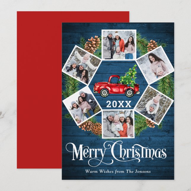 Cartão De Festividades Natal Retro Red Fazenda Caminhão Saudação 6 FOTO (Frente/Verso)