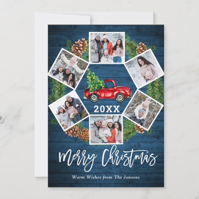 Cartão De Festividades Natal Retro Red Fazenda Caminhão Saudação 6 FOTO (Frente)