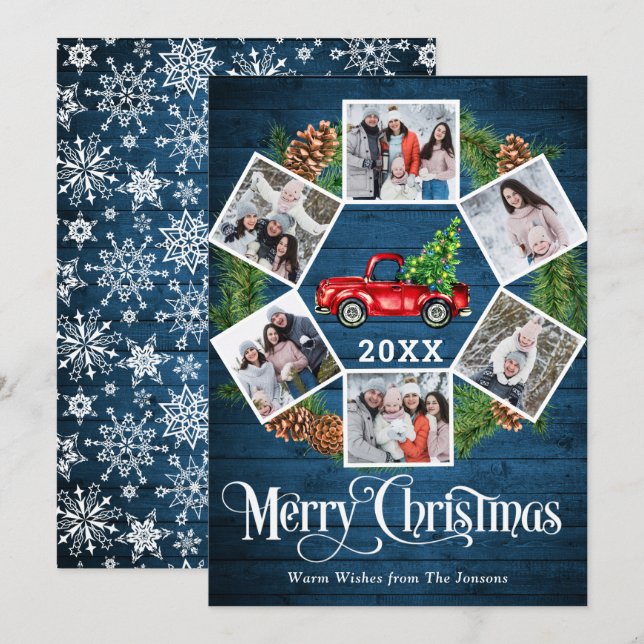 Cartão De Festividades Natal Retro Red Fazenda Caminhão Saudação 6 FOTO (Frente/Verso)