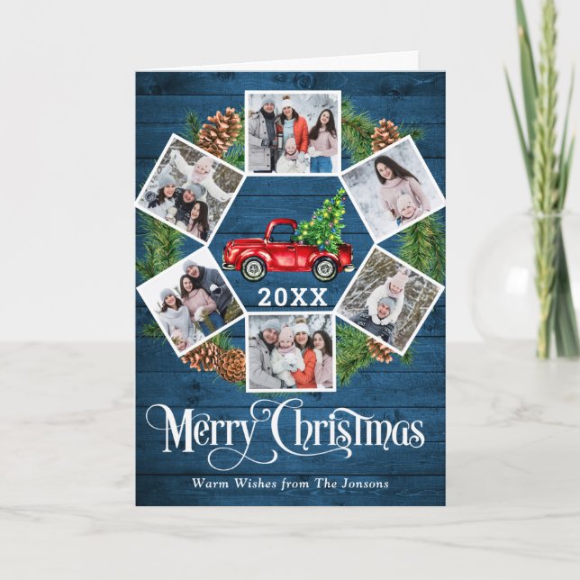 Cartão De Festividades Natal Retro Red Fazenda Caminhão Saudação 6 FOTO (Frente)