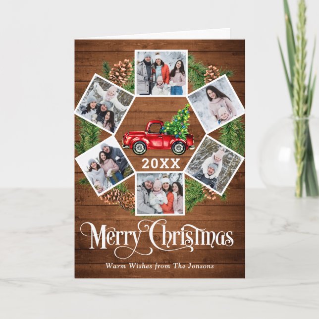 Cartão De Festividades Natal Retro Red Fazenda Caminhão Saudação 6 FOTO (Frente)