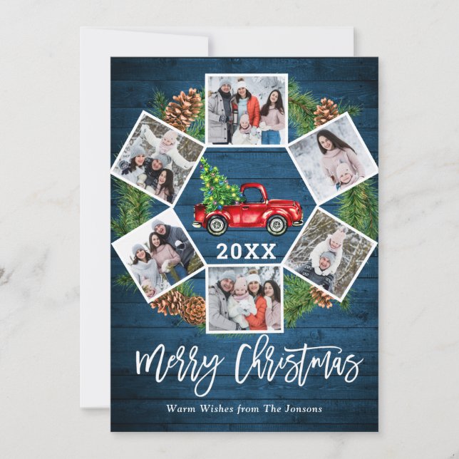 Cartão De Festividades Natal Retro Red Fazenda Caminhão Saudação 6 FOTO (Frente)