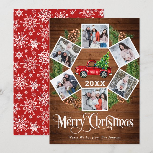 Cartão De Festividades Natal Retro Red Fazenda Caminhão Saudação 6 FOTO (Frente/Verso)