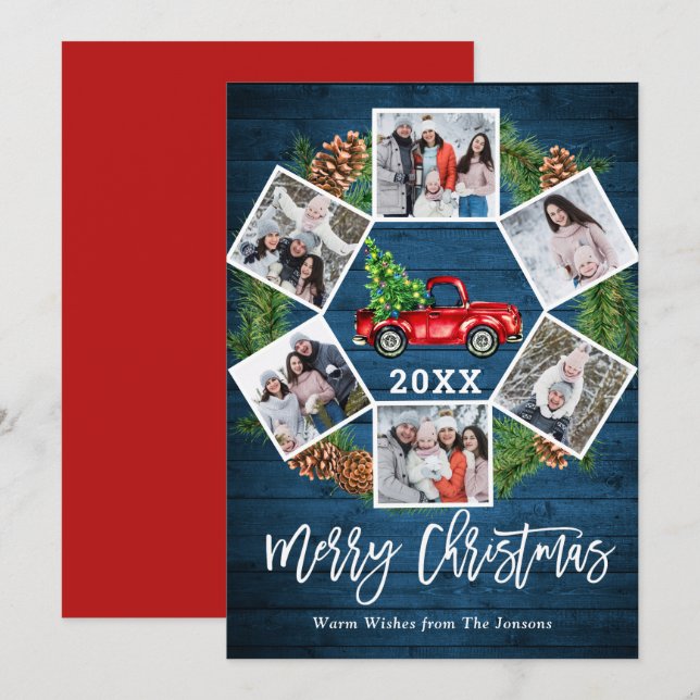 Cartão De Festividades Natal Retro Red Fazenda Caminhão Saudação 6 FOTO (Frente/Verso)