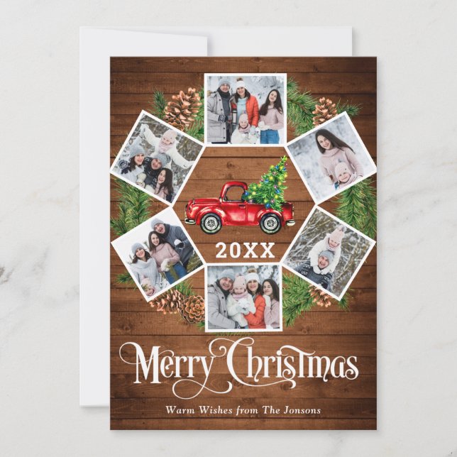 Cartão De Festividades Natal Retro Red Fazenda Caminhão Saudação 6 FOTO (Frente)