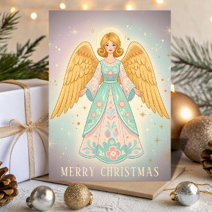 Cartão De Festividades Natal Retro Vintage Brilho de Anjo