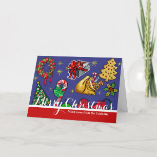 Cartão De Festividades Natal Retrô Vintage Colorido Azul Vermelho Verde