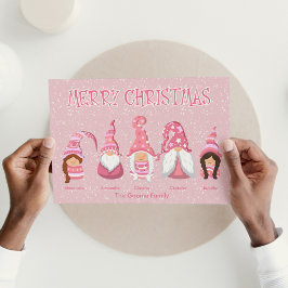 Cartão De Festividades Natal Rosa Cinco Gnomos Família Personalizada