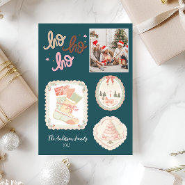 Cartão De Festividades Natal Rosa Verde Retro