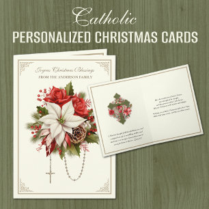 Cartão De Festividades Natal Rosário Católico Coração de Maria Poinsettia