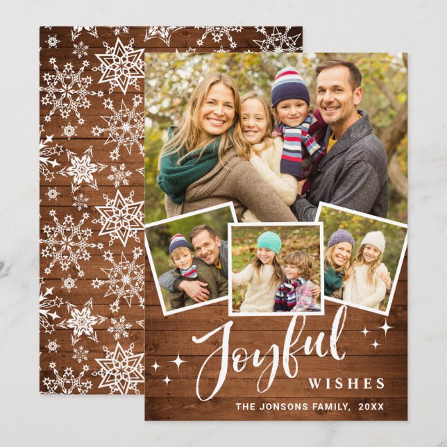 Cartão De Festividades Natal Russo Brown Boho Wood 4 FOTO Saudação (Frente/Verso)