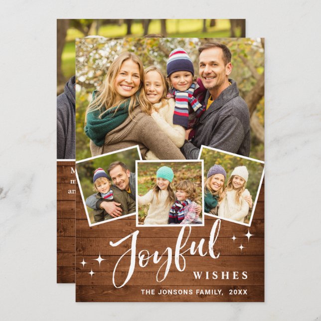 Cartão De Festividades Natal Russo Brown Boho Wood 5 FOTO Saudação (Frente/Verso)