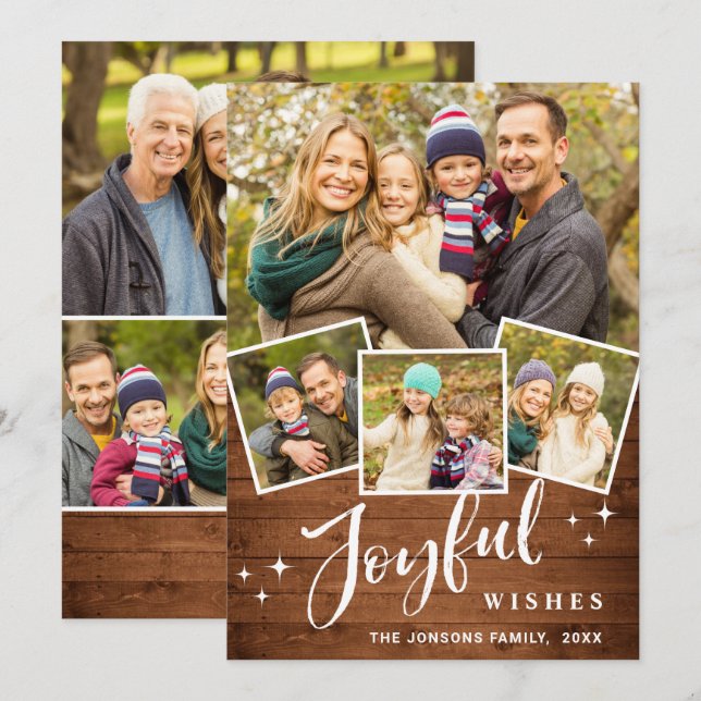 Cartão De Festividades Natal Russo Brown Boho Wood 7 FOTO Saudação (Frente/Verso)