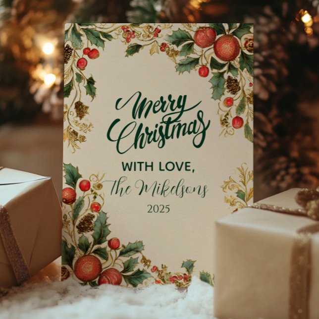 Cartão De Festividades Natal Rustic Holly Pomegranate (Criador carregado)