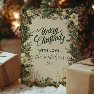 Cartão De Festividades Natal Rustic Pinecone Candle