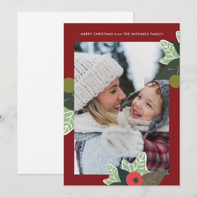 Cartão De Festividades Natal Rustic Red Botanical (Frente/Verso)