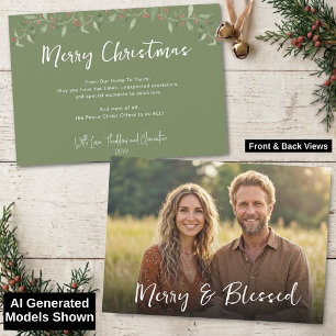 Cartão De Festividades Natal Rústico Boho Feliz e Abencoado Foto em Verde