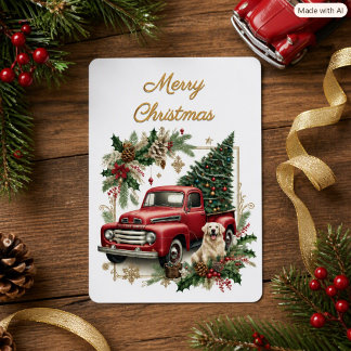 Cartão De Festividades Natal Rústico Retro Caminhão Vermelho Flat