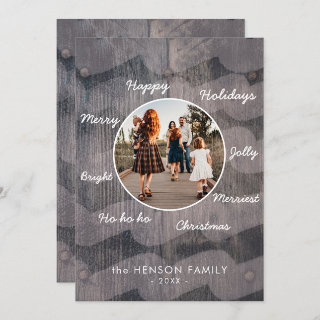 Cartão De Festividades Natal Rústico Única Deseja Foto da Família (Frente/Verso)