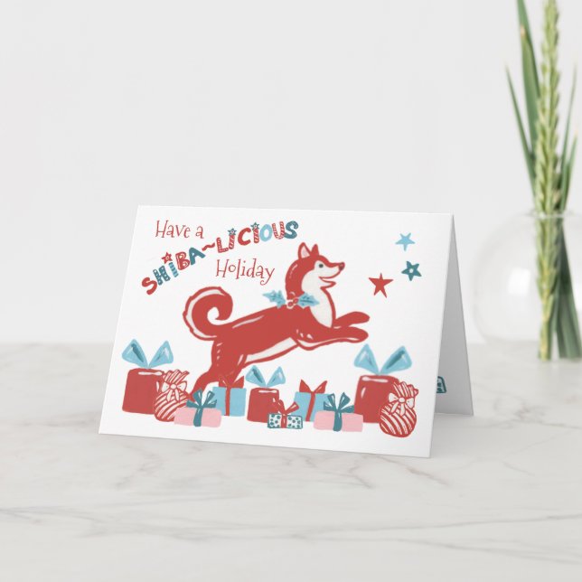 Cartão De Festividades Natal Shiba Inu Cão Feriado Joy Retro Moderno (Frente)