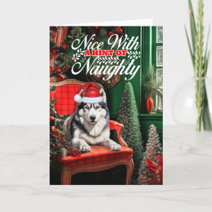 Cartão De Festividades Natal Siberian Husky Dog Naughs ou Nice