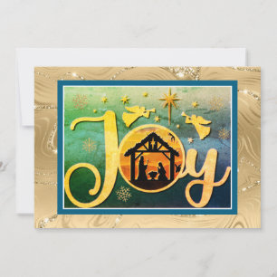 Cartão De Festividades Natal Silhueta Moderna em Ouro "JOY" Cena de Nativ