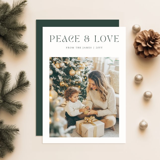 Cartão De Festividades Natal simples | Foto da Família Verde Peace & Love (Criador carregado)