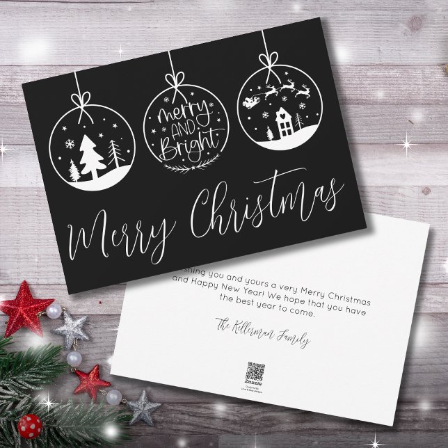 Cartão De Festividades Natal Simples Preto E Branco (Black And White Simple Merry Christmas Holiday Card)