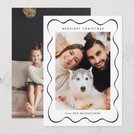 Cartão De Festividades Natal Simples Preto e Branco Duas Fotos
