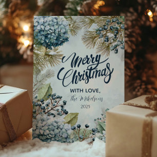 Cartão De Festividades Natal Snowy Pine Hydrangea