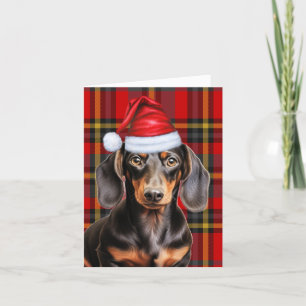 Cartão De Festividades Natal suave Dachshund e Xadrez vermelha